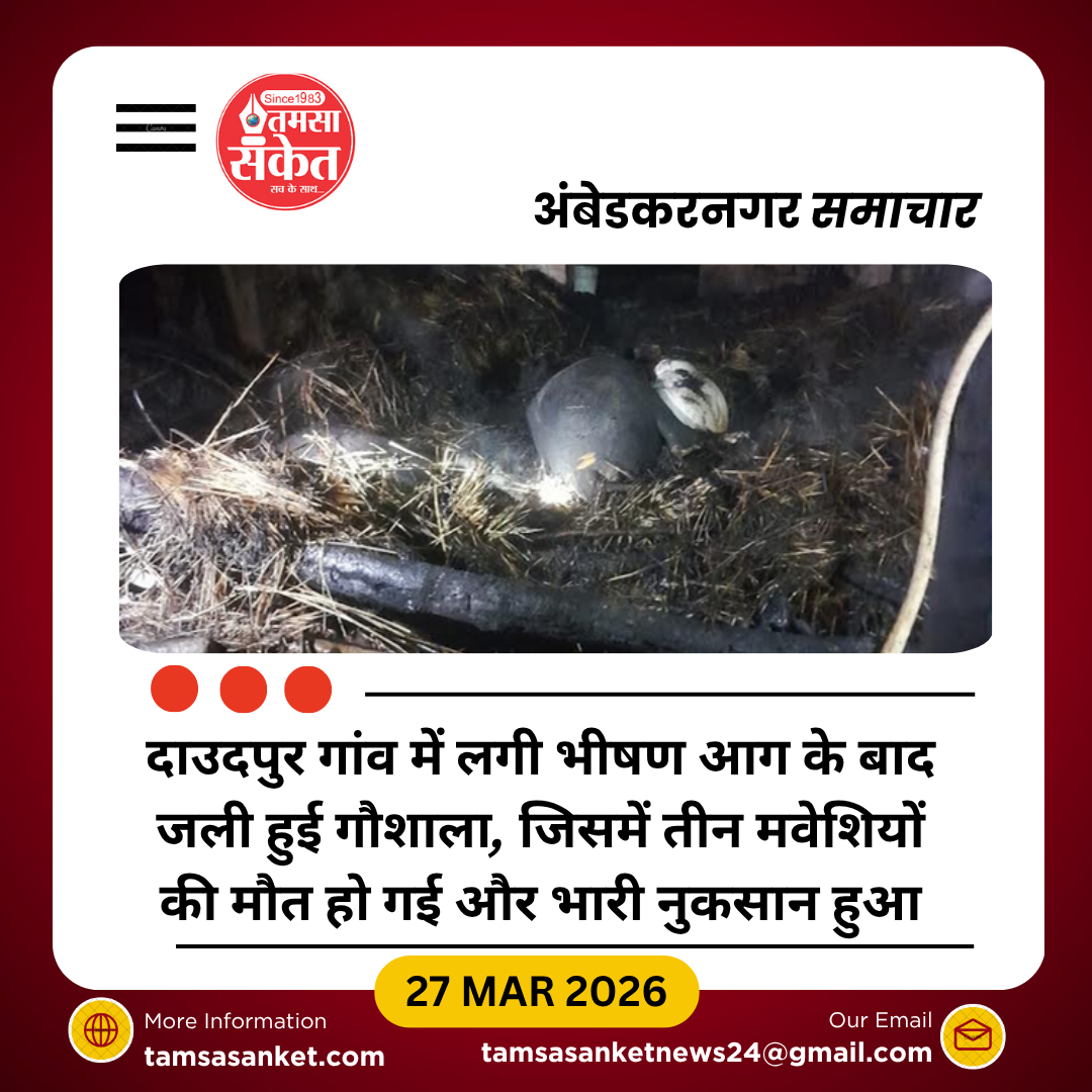 जलालपुर के दाउदपुर में गौशाला में भीषण आग, तीन मवेशियों की मौत