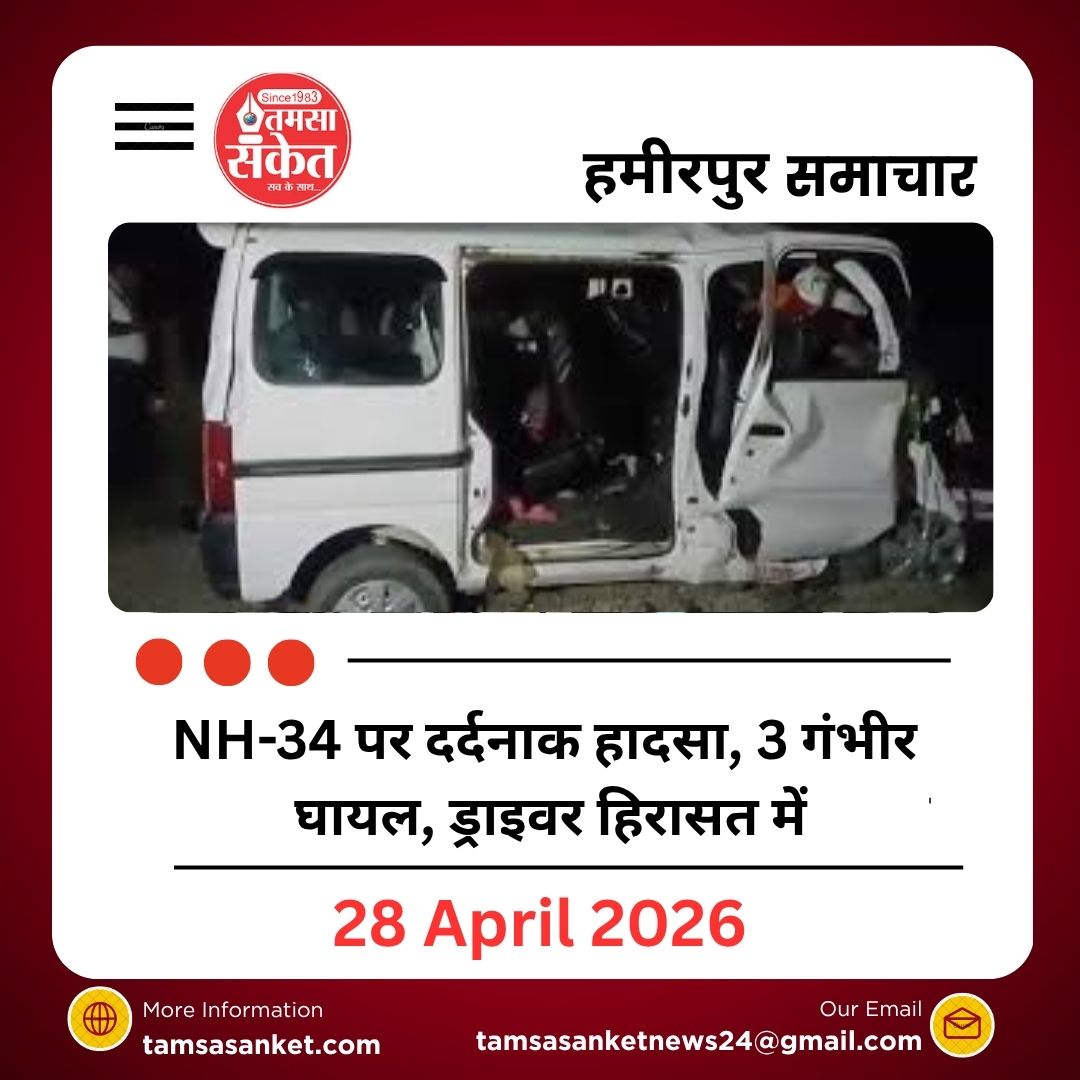 हमीरपुर में ट्रक-वैन की टक्कर में 4 लोगों की मौत, 3 घायल। शादी में जा रहे थे सभी, पुलिस ने ड्राइवर को हिरासत में लिया।