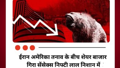 ईरान अमेरिका तनाव के बीच शेयर बाजार गिरा सेंसेक्स निफ्टी लाल निशान में