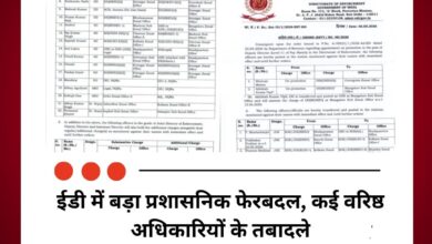 ईडी में बड़ा प्रशासनिक फेरबदल, कई वरिष्ठ अधिकारियों के तबादले