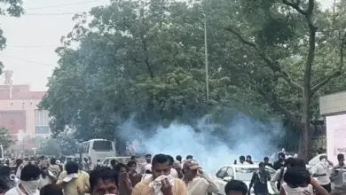 संसद भवन के पास प्रदर्शन के दौरान पुलिस और सुरक्षा बलों की तैनाती तथा प्रदर्शनकारी।