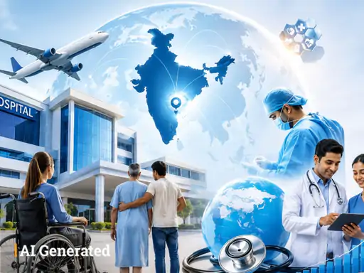 भारत के अस्पताल में इलाज कराते विदेशी मरीज, मेडिकल टूरिज्म का प्रतीक।