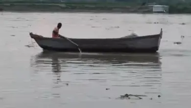 कानपुर के शुक्लागंज क्षेत्र में बढ़े जलस्तर के साथ बहती गंगा नदी।