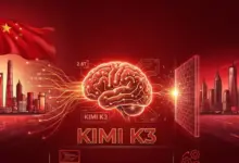 Kimi K3 AI मॉडल का ग्राफिक, जिसमें 2.8 ट्रिलियन पैरामीटर्स और 1 मिलियन टोकन कॉन्टेक्स्ट विंडो की जानकारी दिखाई गई है।