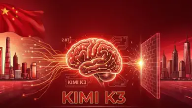 Kimi K3 AI मॉडल का ग्राफिक, जिसमें 2.8 ट्रिलियन पैरामीटर्स और 1 मिलियन टोकन कॉन्टेक्स्ट विंडो की जानकारी दिखाई गई है।