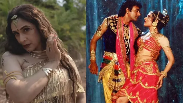 नागिन के पारंपरिक गेटअप में सोशल मीडिया वीडियो के दौरान अभिनेत्री मीनाक्षी शेषाद्रि।