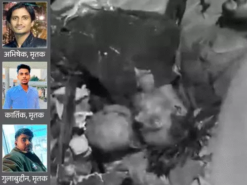 रामपुर सड़क हादसे में क्षतिग्रस्त ईको कार को निकालते पुलिसकर्मी।
