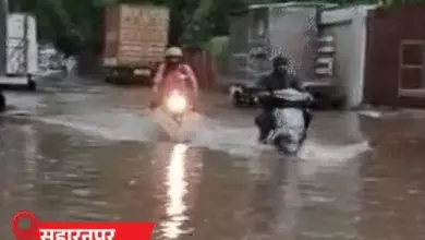 उत्तर प्रदेश में भारी बारिश के बाद जलभराव और मानसून का दृश्य।