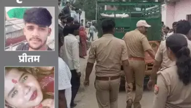 आगरा के एत्मादपुर के रहना कला गांव में युवक-युवती के शव मिलने के बाद घटनास्थल की जांच करती पुलिस।