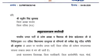 दतिया उपचुनाव में हार के बाद भाजपा द्वारा संगठनात्मक इकाइयों को भंग किए जाने का प्रतीकात्मक दृश्य।