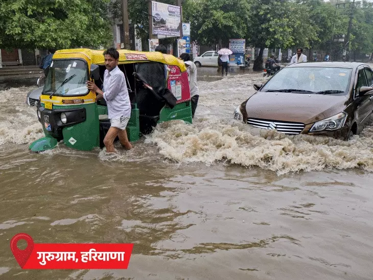 दिल्ली में जलभराव, उत्तराखंड में उफनाती नदियां और बाढ़ प्रभावित इलाकों में राहत कार्य का दृश्य।