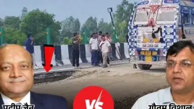 लखनऊ-कानपुर एक्सप्रेस-वे पर धंसी सड़क का दृश्य