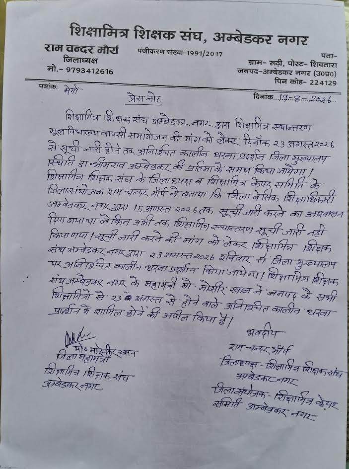 अंबेडकरनगर में शिक्षामित्रों के प्रस्तावित धरना प्रदर्शन का मामला