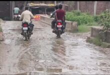 अंबेडकरनगर के गोलपुर में जर्जर पुलिया पर गड्ढे और जलभराव।