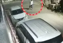 प्रयागराज के कैंट क्षेत्र में फॉर्च्यूनर चोरी की घटना का सीसीटीवी फुटेज।