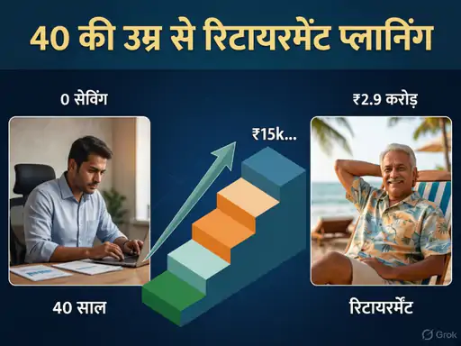 40 साल की उम्र में रिटायरमेंट फंड बनाने के लिए निवेश और बचत की योजना बनाता व्यक्ति।