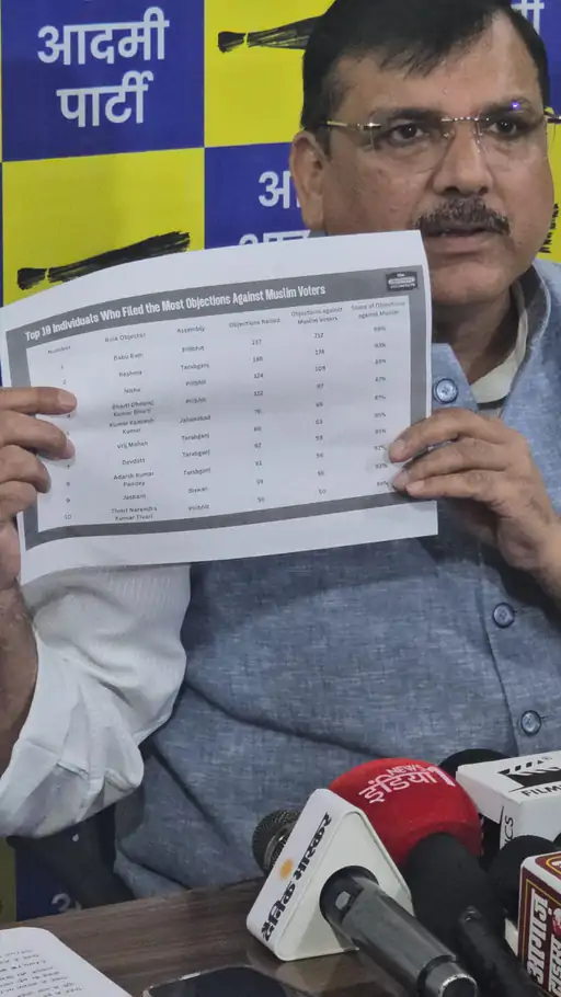 आम आदमी पार्टी के राज्यसभा सांसद संजय सिंह लखनऊ में प्रेस कॉन्फ्रेंस कर SIR के बाद मतदाता सूची में नाम जोड़ने की प्रक्रिया पर सवाल उठाते हुए।
