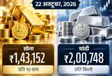 22 अक्टूबर को सोने और चांदी की कीमतों में गिरावट और बाजार भाव की जानकारी।