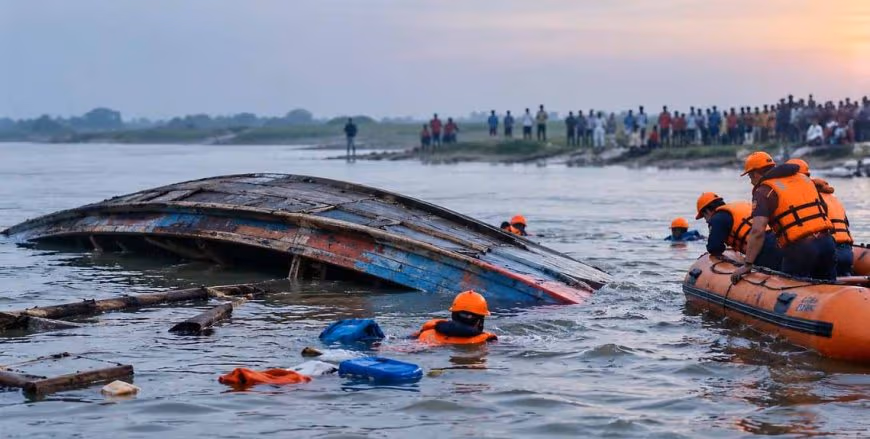 बिहार के वैशाली जिले के राघोपुर में गंगा नदी में नाव पलटने से बच्चों की मौत की खबर।